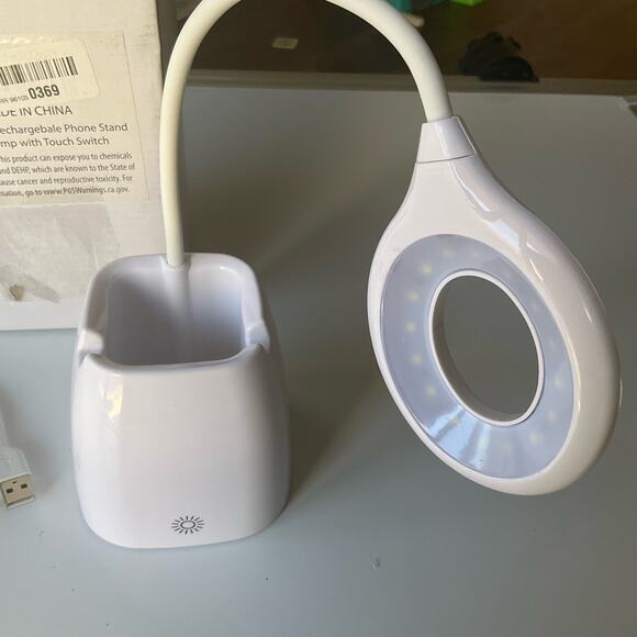 120 Lumen Rechargebale Phone Stand Table Lamp with Touch Switch, White - Picture 2 of 7